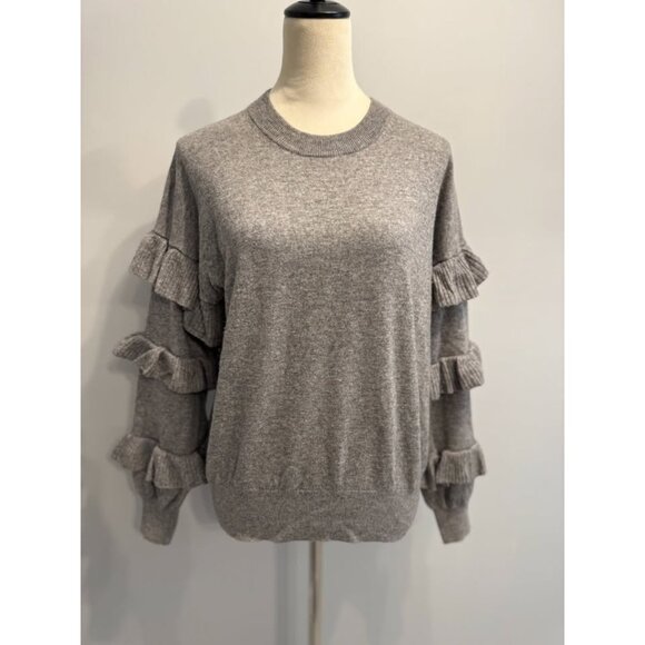 NEW J. Crew women's medium charcoal ruffled sleeves sweater Retails $75 - Picture 1 of 6